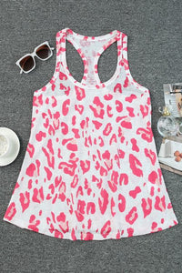 Pink and White Leopard U-Neck Racerback Knit Tank