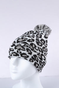 White Leopard Knit Hat