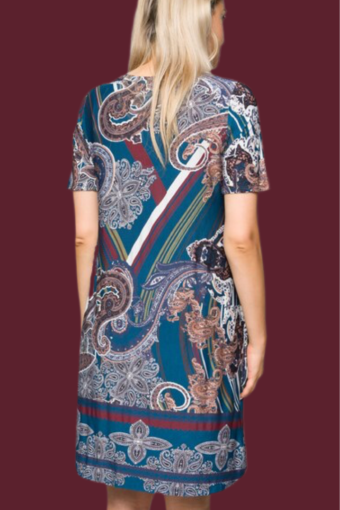 Teal Paisley Dress w/ Pockets