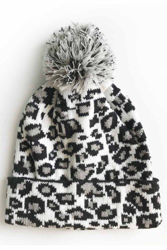 White Leopard Knit Hat