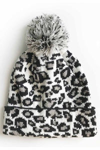 White Leopard Knit Hat