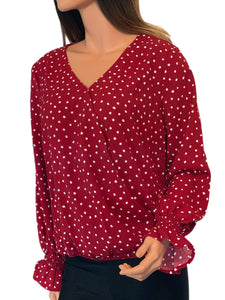 Paprika Polka Dot V-neck Ruffly Sleeve Blouse