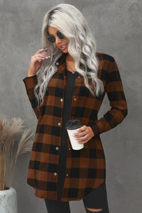 Brown Plaid Snap Up Long Flannel Shirt