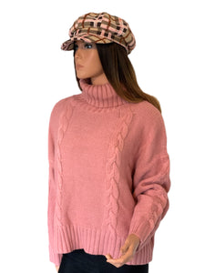 Rose Pink Chunky Cable Knit Sweater