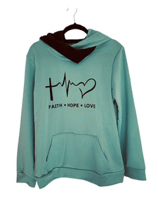 Seafoam Green Faith Hope Love Hooded Sweatshirt