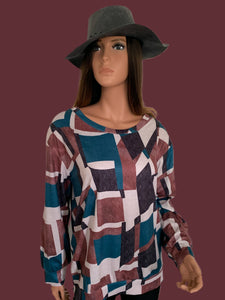 Festive Fall Geometric Print Round Neck Shirt