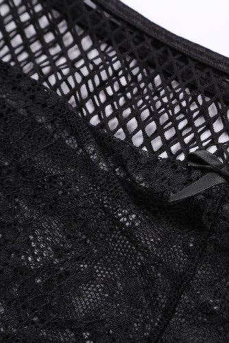 Black Lace Mesh 3 Pc Lingerie Set