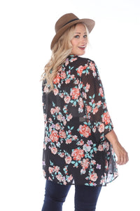 Black Floral Curvy Size Kimono
