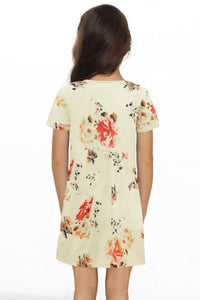Girls Pastel Yellow Orange Floral V-neck Twist Knot Knit Sundress