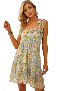 Spring Floral Ruffled Strappy Mini Dress