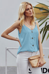 Light Blue Button Strappy Tank