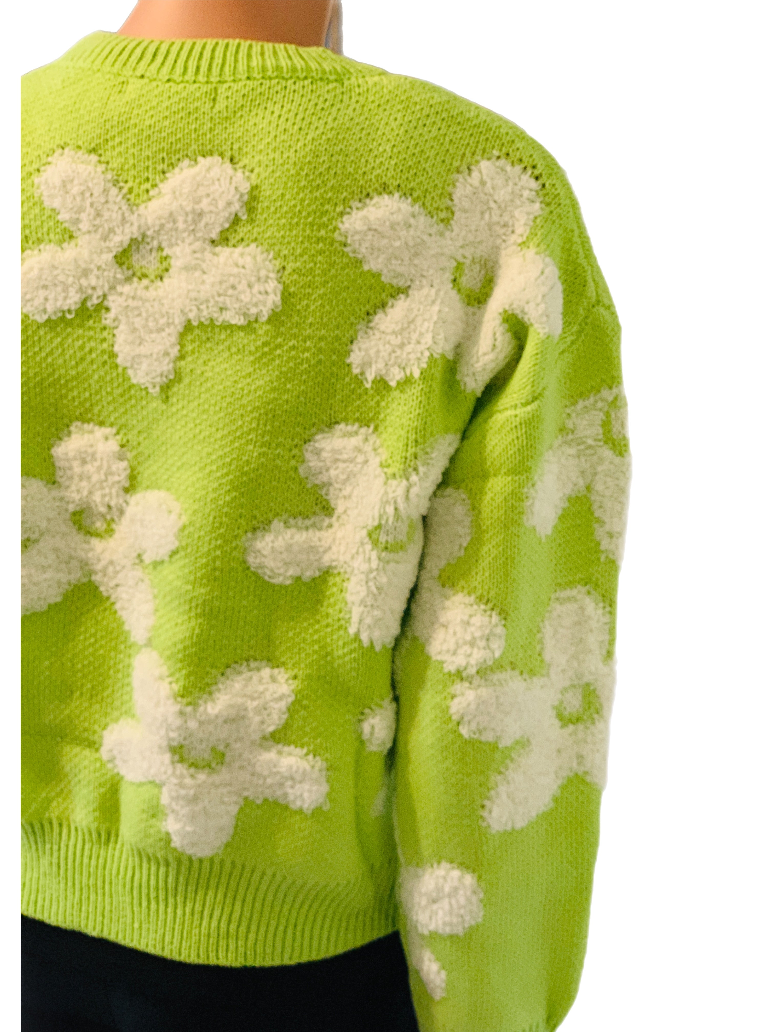 White Daisy Lime Sweater