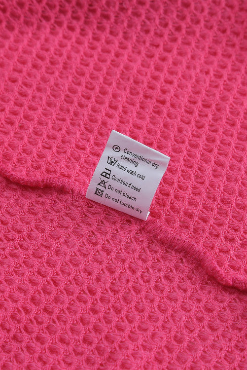 Bright Pink Waffle Knit Oversized Button Up Shirt