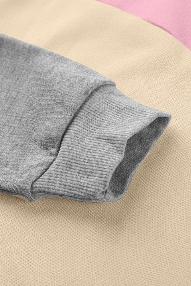 Pink Colorblock Pocketed Hoodie