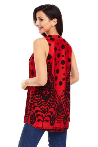 Red Black  Print Sleeveless Top