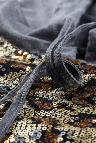 Allover Front Leopard Print Sequins Gray Hoodie