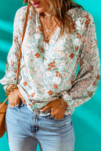 Sage Green Floral Puff Sleeve Blouse