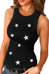 Black Star Print Ribbed Knit Tank Top