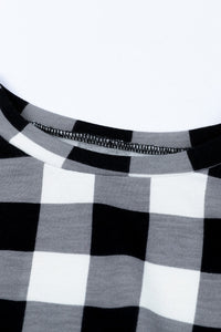 Girls Black and White Plaid Knotted Long-sleeve Top