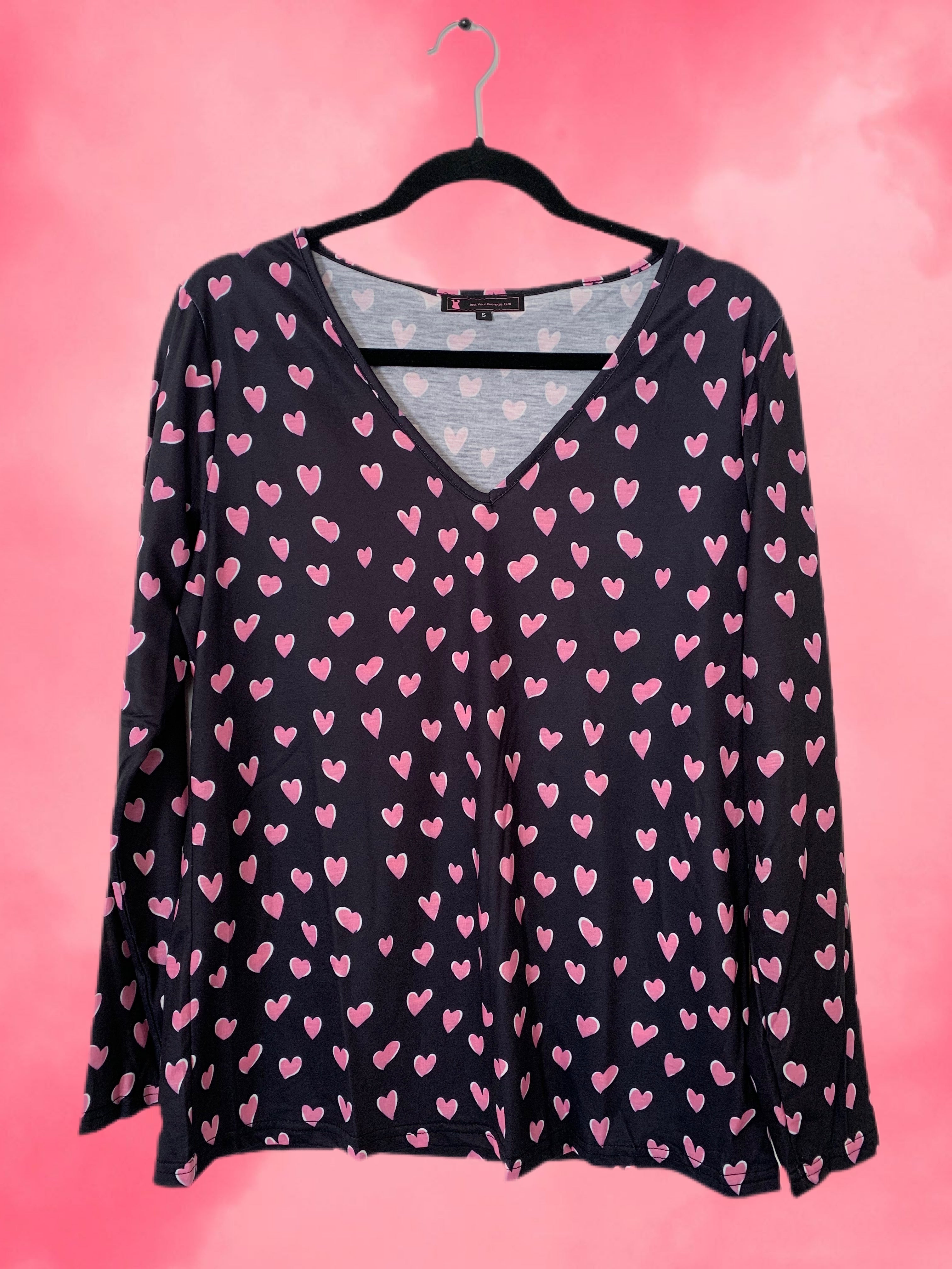 Navy and Pink Hearts Long-sleeved Knit Top