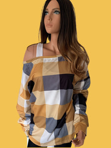 Harvest Gold Plaid Round Neck Long Sleeve Shirt