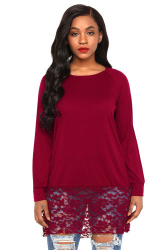 Cute Lace Trim Oversize Hoodie. Embroidered floral lace at the curved hem and hoodie makes this one of the prettiest pullovers we've seen. In tissue-weight jersey knit, with raglan sleeves in versatile color, it will be a best-loved this season.   Features  •Hooded shirt in casual oversize fit  •Delicate floral lace detailing the hood and hemline  •Made of soft quality jersey fabric, comfortable to wear  True to fit/roomy 