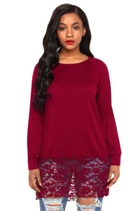 Cute Lace Trim Oversize Hoodie. Embroidered floral lace at the curved hem and hoodie makes this one of the prettiest pullovers we've seen. In tissue-weight jersey knit, with raglan sleeves in versatile color, it will be a best-loved this season.   Features  •Hooded shirt in casual oversize fit  •Delicate floral lace detailing the hood and hemline  •Made of soft quality jersey fabric, comfortable to wear  True to fit/roomy 