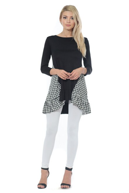 Silky Soft Black Herringbone Tunic.   Stretch polyester fabric .  More fitted on top.  Made in the USA.