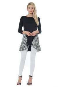 Silky Soft Black Herringbone Tunic.   Stretch polyester fabric .  More fitted on top.  Made in the USA.