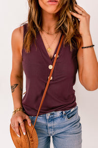 Silky Wine V-Neck Sleeveless Top