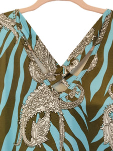 Aqua Brown Tiger Striped Sleeveless Plus Size Dress