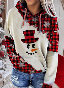 Red Plaid Snowman Hooded Sweatshirt