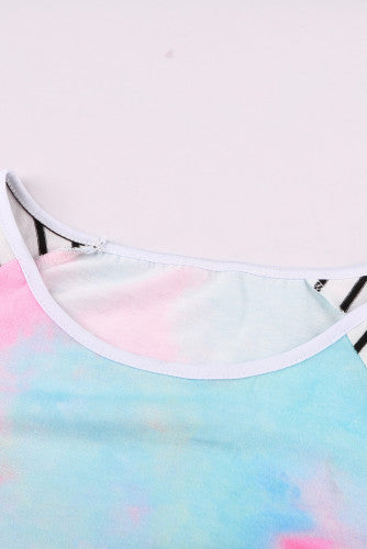 Pink & Aqua Tie-dye Print Sequin Pocket Long-sleeve Top