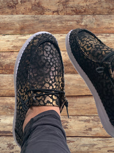 Gold Leopard Print Slip On Shoes