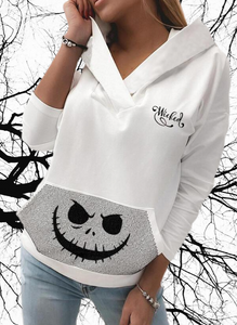 Wicked Halloween White & Black Print Pocket Hoodie