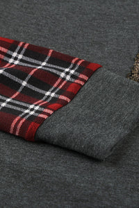 Classic Red Plaid Sequined Pocket Long Sleeve Top