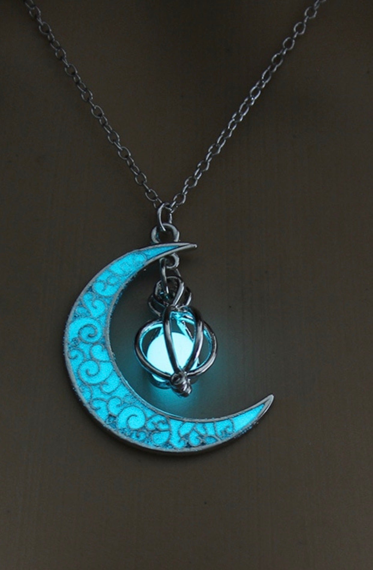Blue Luminous Moon Necklace
