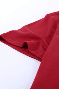 Red Leopard Print V-Neck Color-block Knit Tee