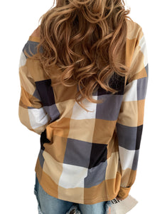 Harvest Gold Plaid Round Neck Long Sleeve Shirt