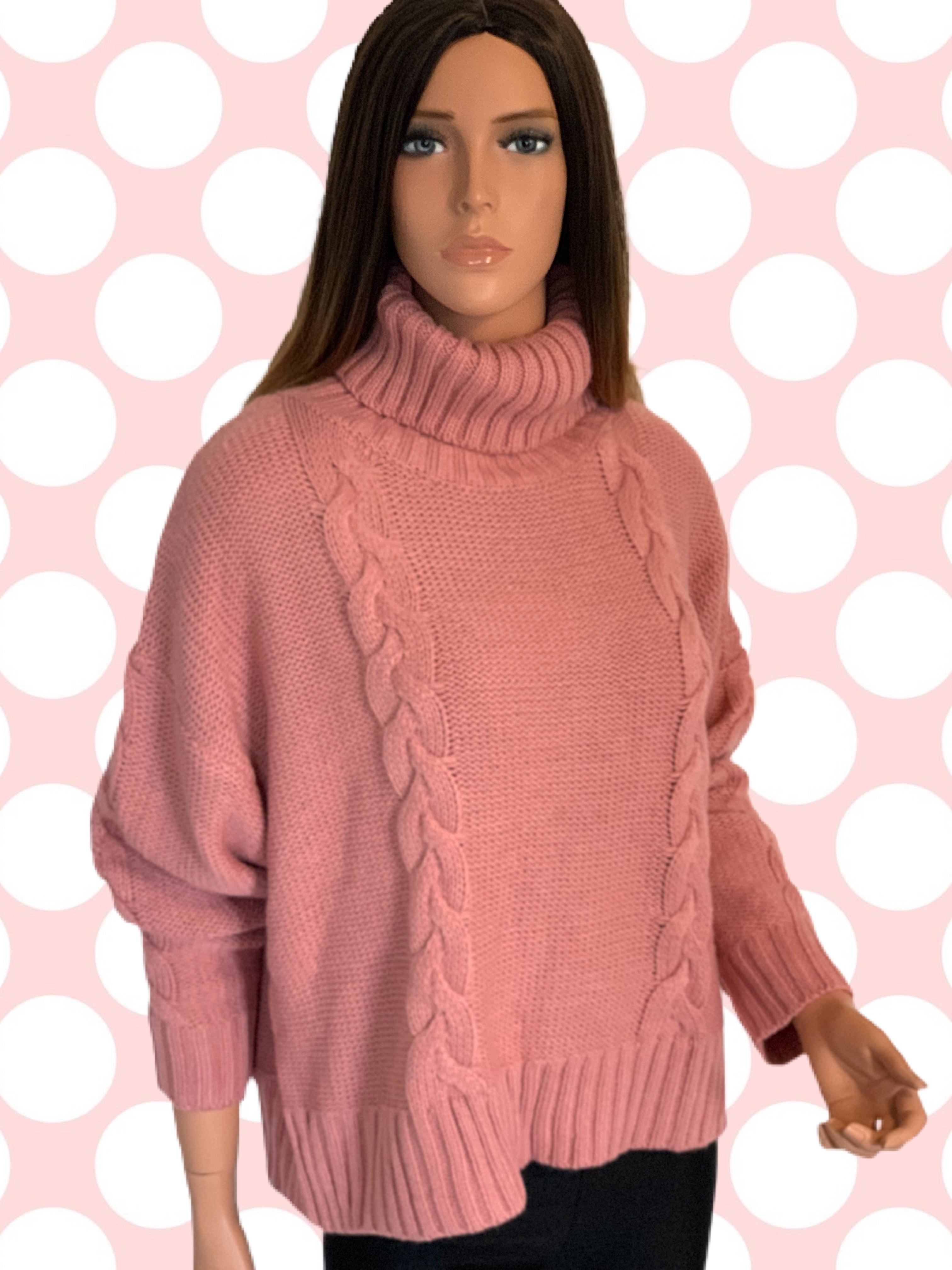 Rose Pink Chunky Cable Knit Sweater