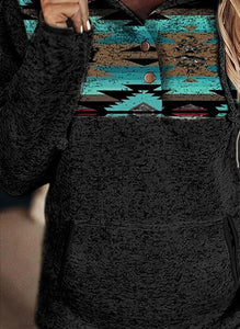 Aztec Print Charcoal Black Hooded Pullover