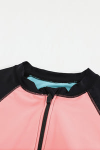 Coral/Mint Color Block Zip Up Rashguard Sports Top