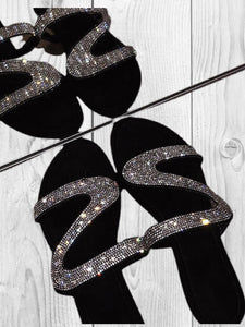 Silver Sparkle Black Flat Sandals