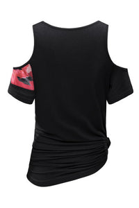 Red Floral Colorblock Cold Shoulder Tee-Final sale!