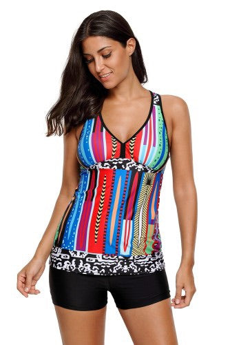 Vibrant Colored Tankini With Swim Shorts