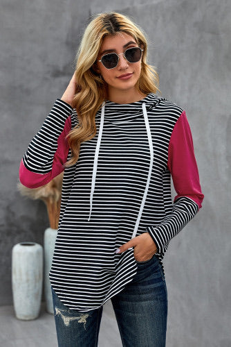 We love a good hoodie that you can layer with, especially as the weather is only going to get cooler.  •This is a great transition piece as you can wear alone and then add a cute coat later on for extra warmth.  •Flattering fit striped print, solid color accent on sleeves.