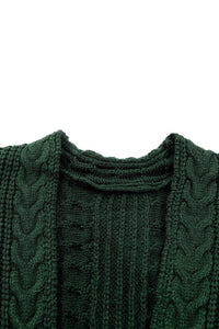 Dark Pine Cable Knit Open Front Cardigan Sweater