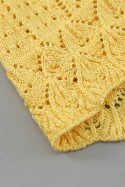 Yellow Lace Sleeve Pointelle Knit Sweater