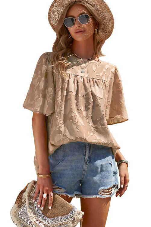 Light Brown Textured Bell Sleeve Blouse