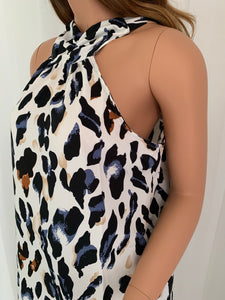 Blue/Brown Leopard Print Halter Tunic Top